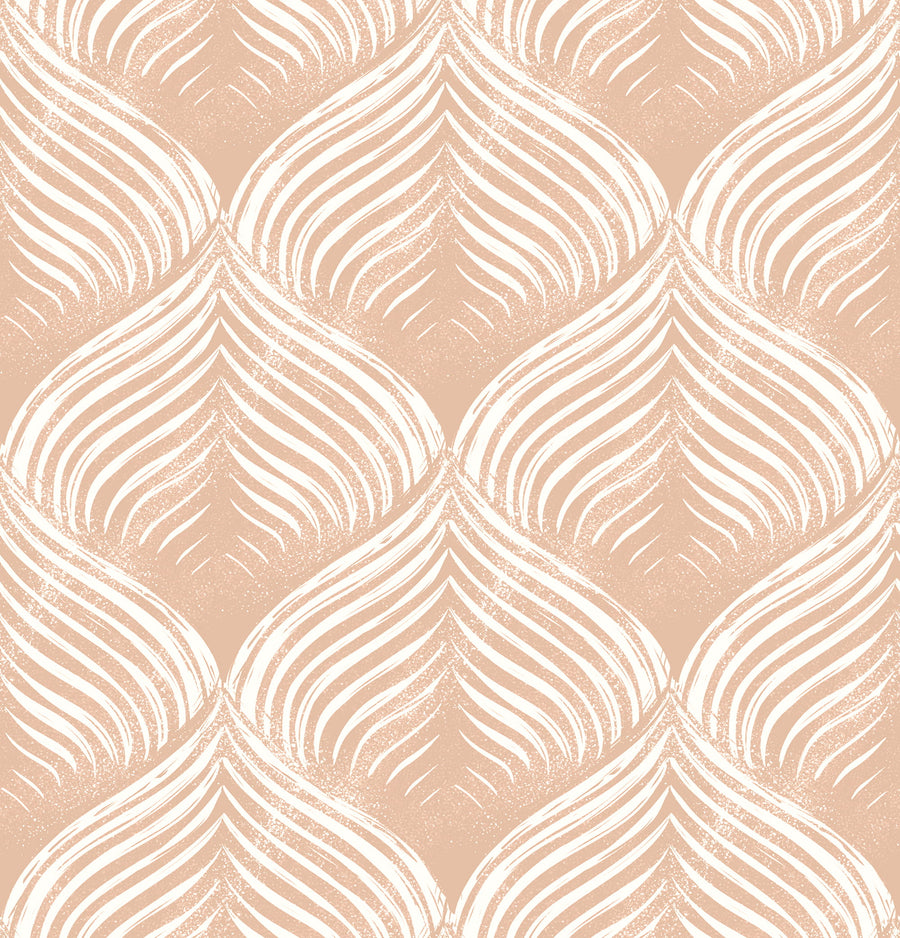 Peach & White Scallop Wallpaper - Art Deco Blockprint