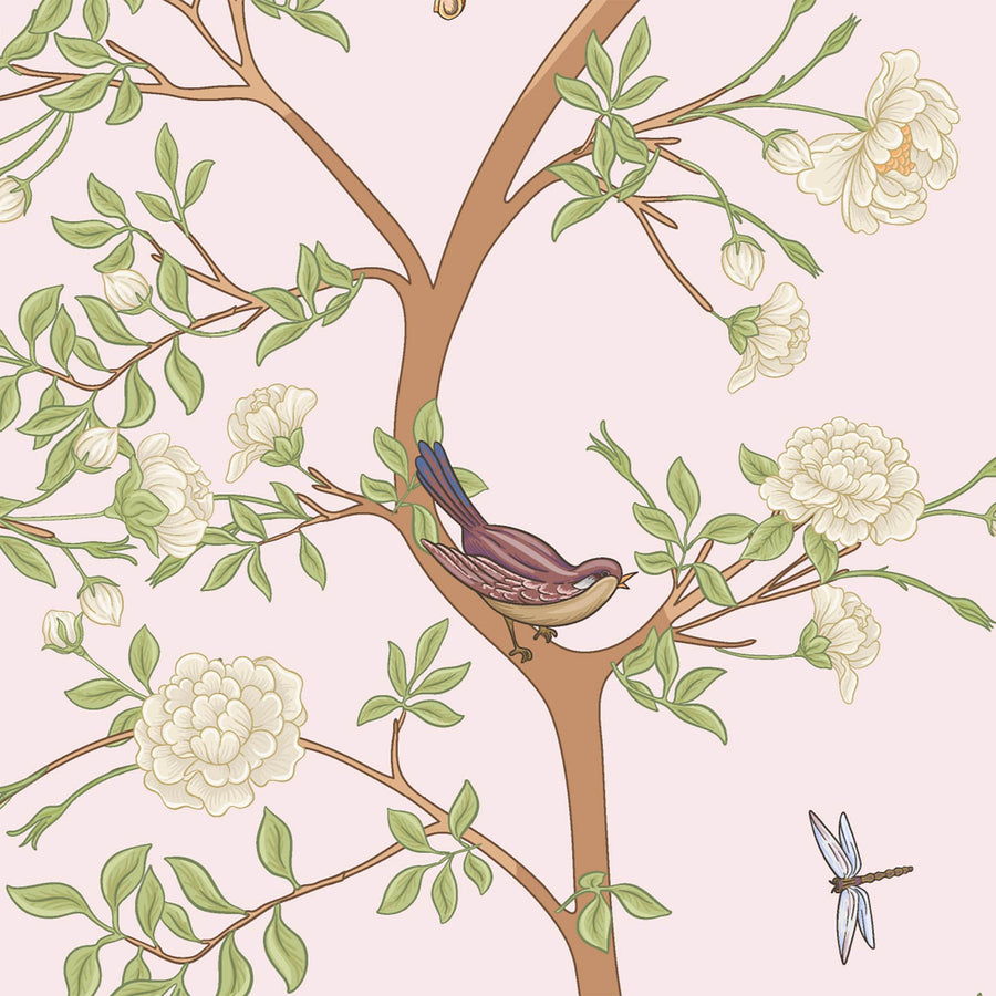 Pink Camellia Blossom Tree Chinoiserie Oriental Wallpaper