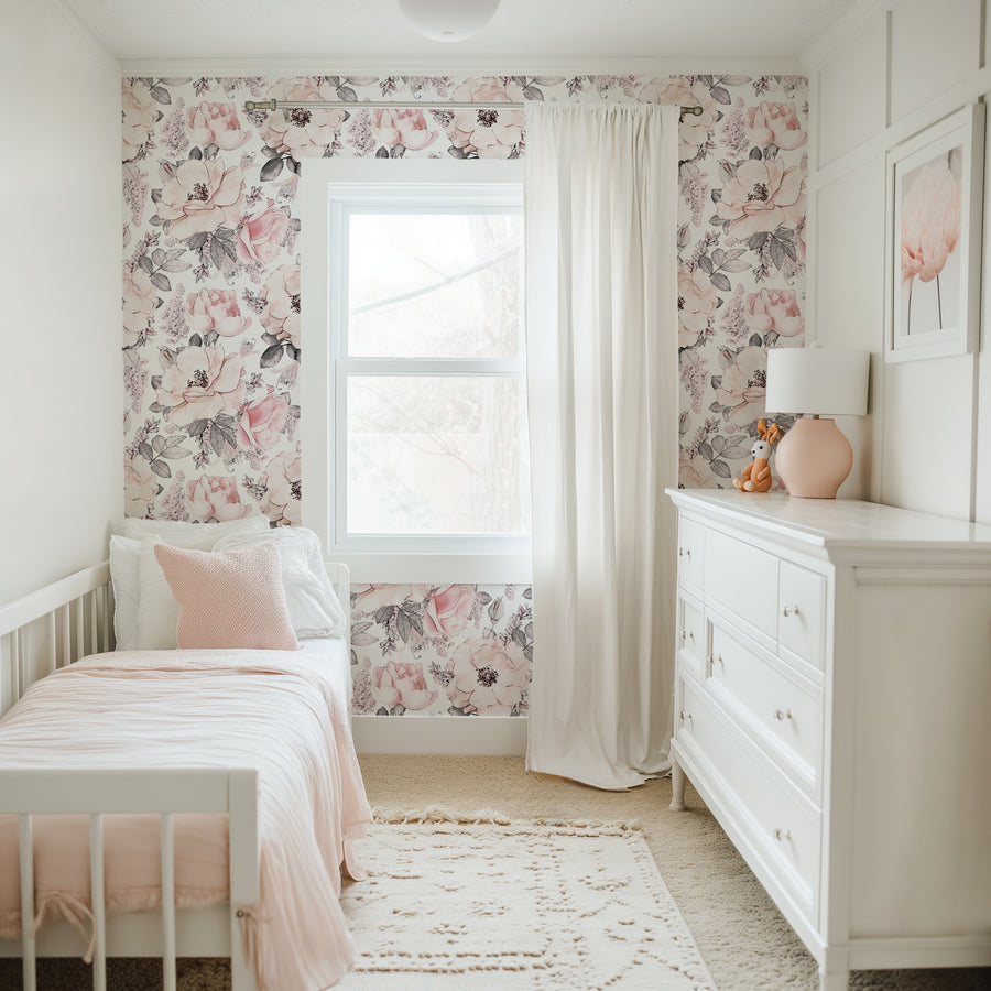 Pink Watercolor Flowers Wallpaper Peel and stick Wallpaper