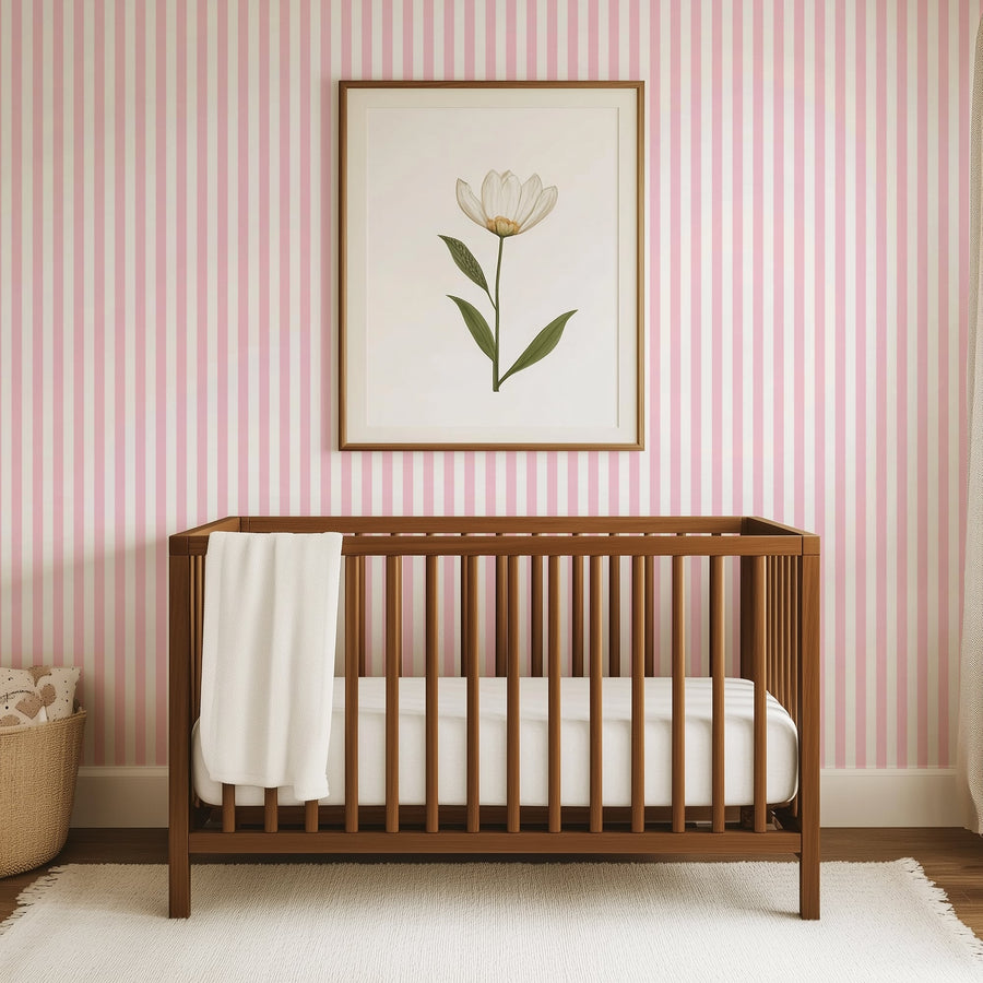 Blush Riviera - Pink Vertical Striped Peel and Stick Wallpaper