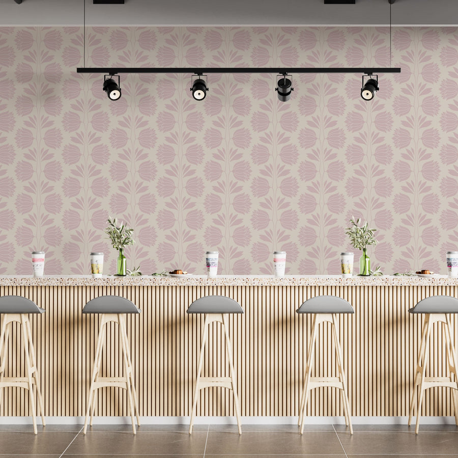 Soft Pink Botanical Wallpaper - Vintage Floral Wall Decor