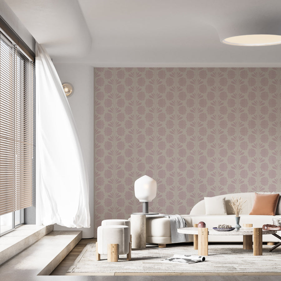 Soft Pink Botanical Wallpaper - Vintage Floral Wall Decor
