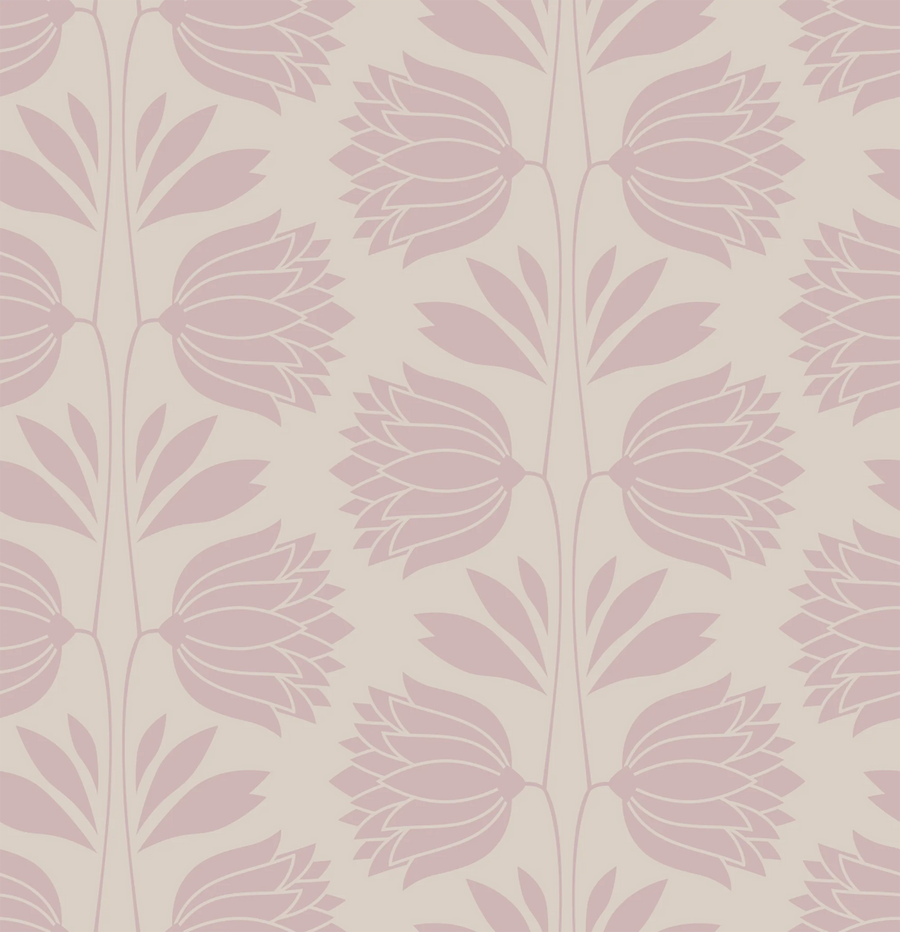 Soft Pink Botanical Wallpaper - Vintage Floral Wall Decor
