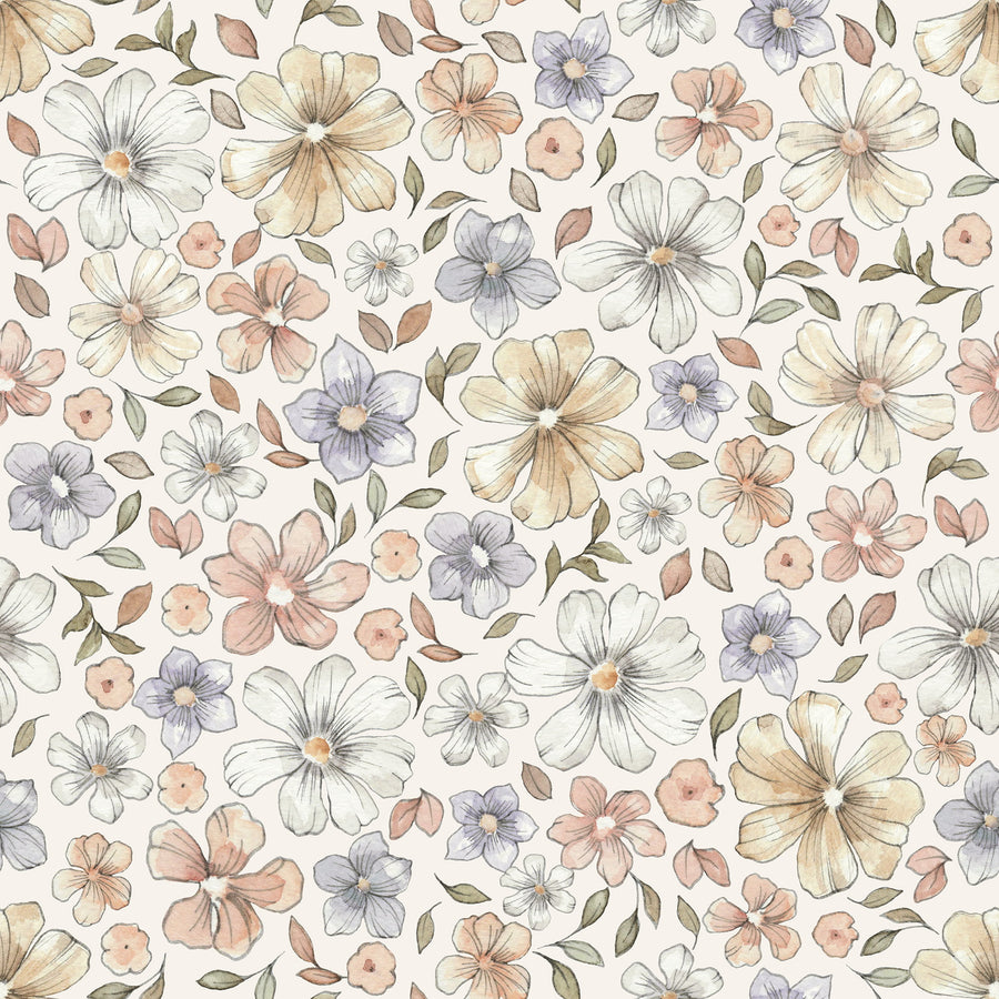 Pastel Meadow Bloom Wallpaper – Watercolor Retro Floral Elegance