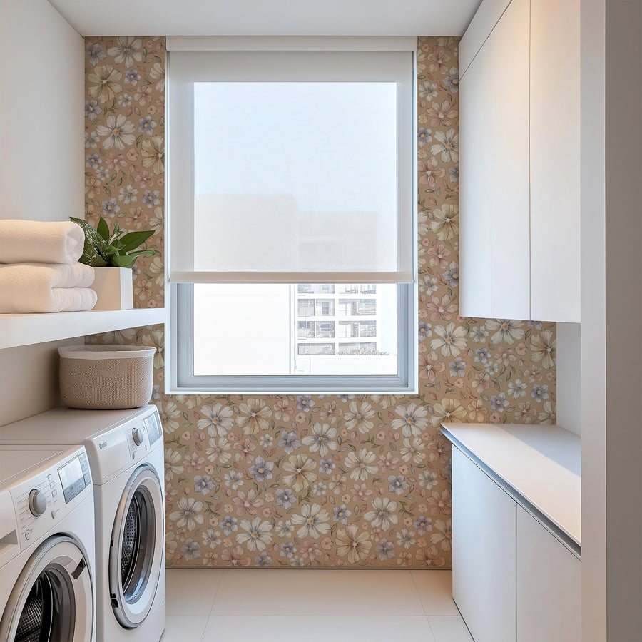 Terracotta Meadow Retro Floral Wallpaper