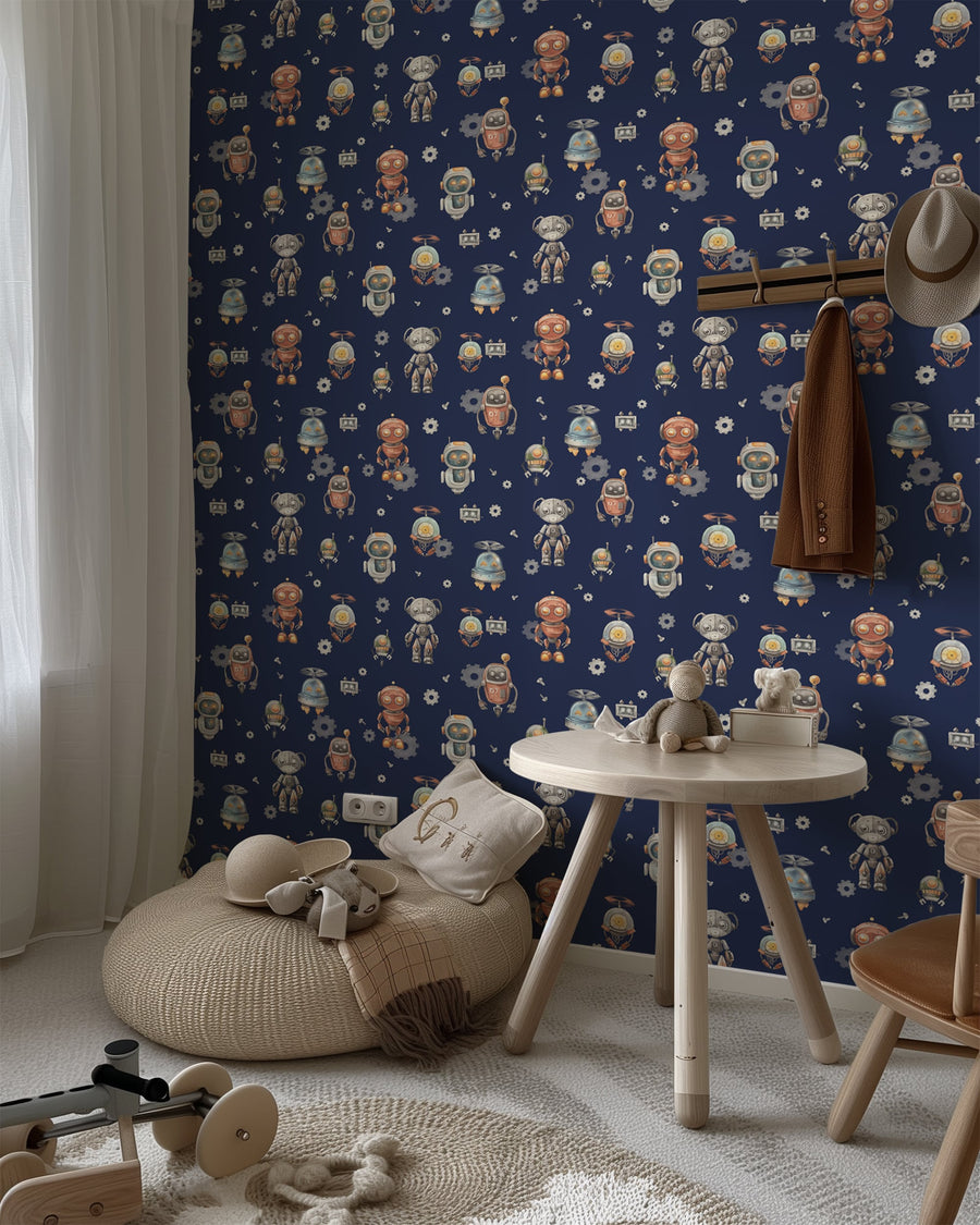 Robot Adventure Wallpaper in Navy