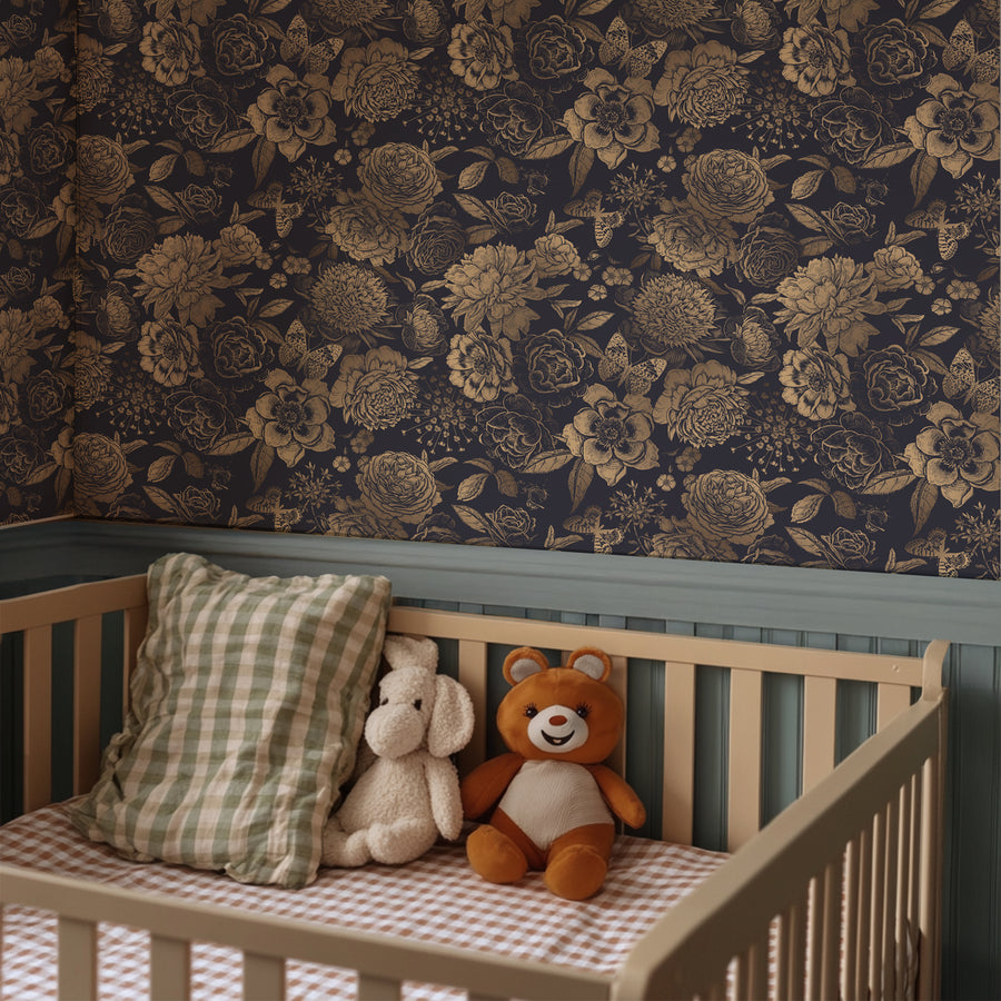 Vintage Flower Wallpaper Non-metallic gold