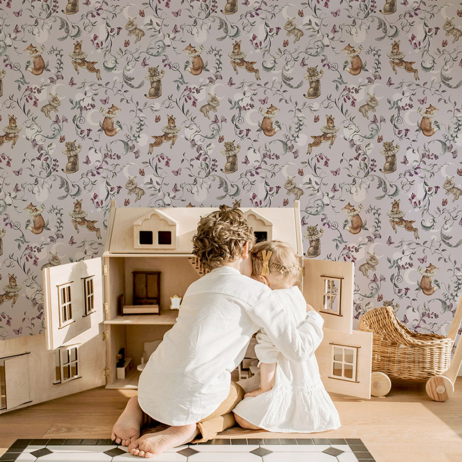 Enchanted Woodland Wallpaper - Storybook Animals & Florals