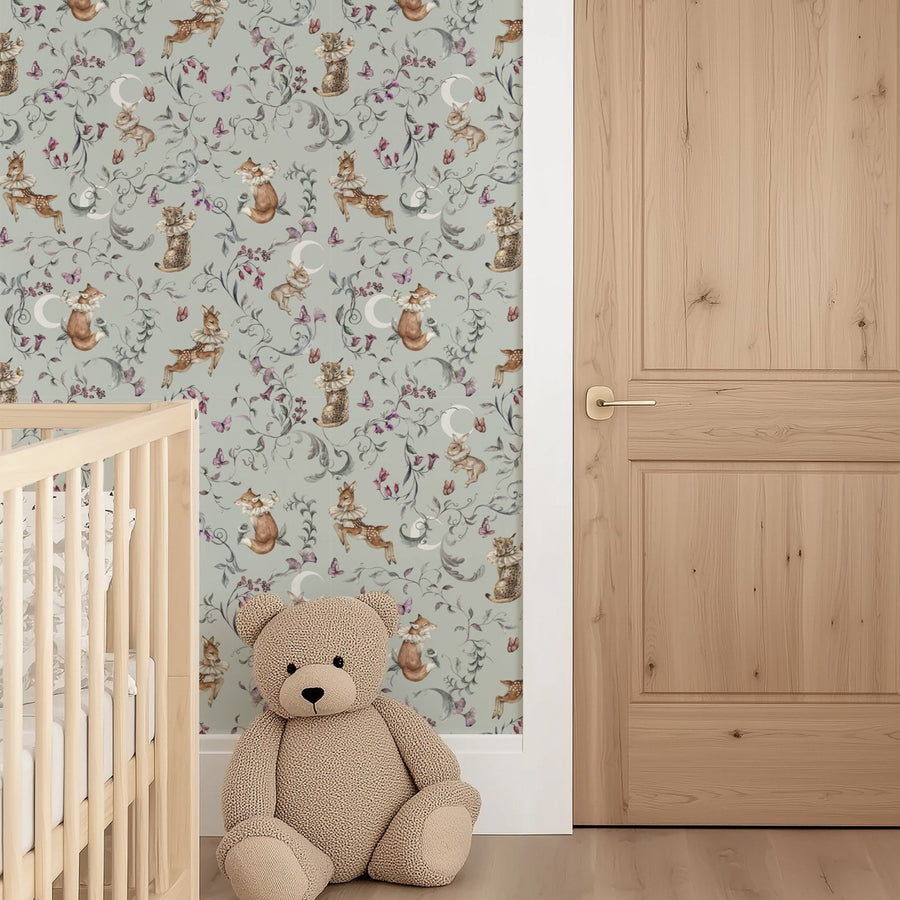 Whimsical Woodland Wallpaper – Enchanted Animals & Floral Vines