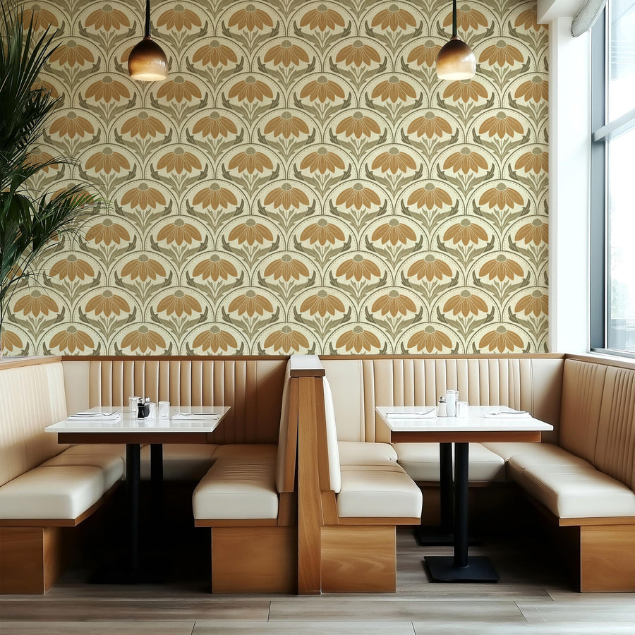 Scalloped Coneflower Wallpaper - Vintage Floral Elegance