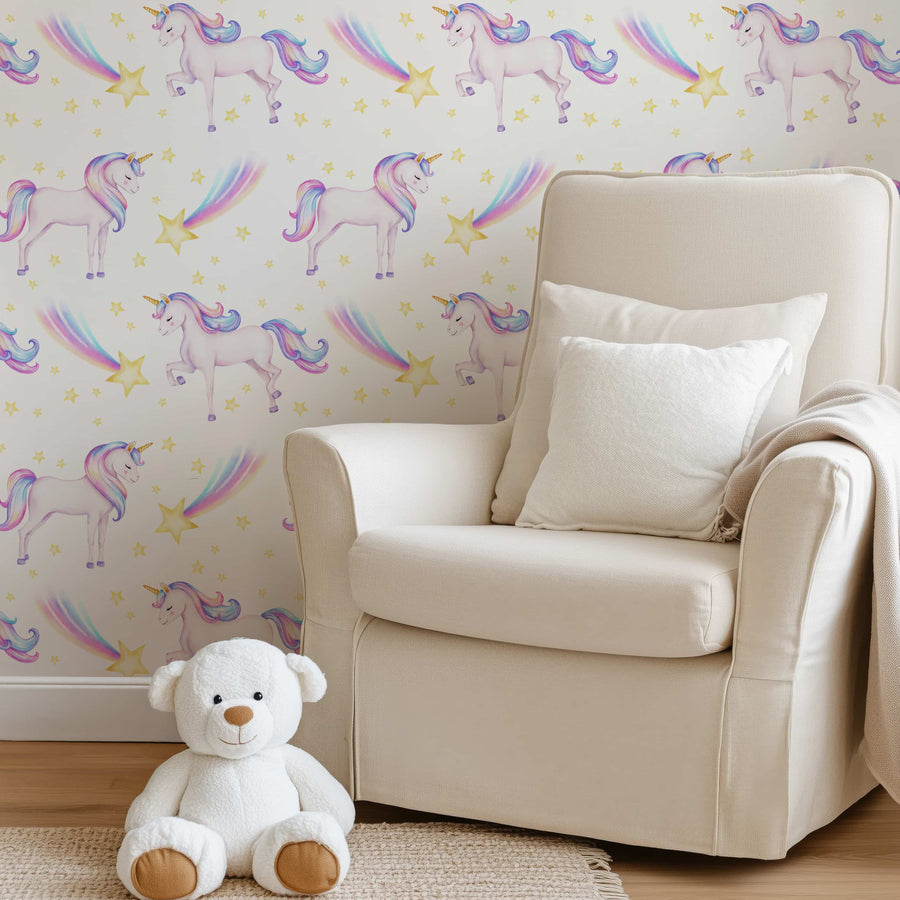 Unicorn Wallpaper - Peel and Stick Rainbow Wall Mural for Girl's Bedrooms