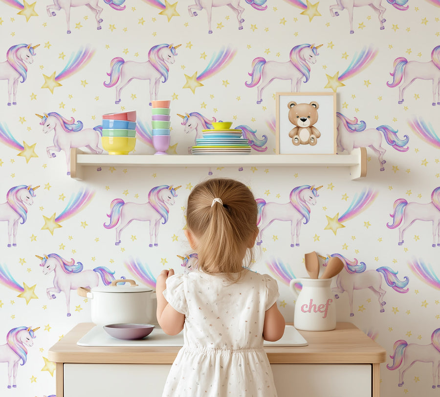 Unicorn Wallpaper - Peel and Stick Rainbow Wall Mural for Girl's Bedrooms