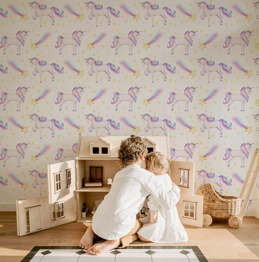 Unicorn Wallpaper - Peel and Stick Rainbow Wall Mural for Girl's Bedrooms
