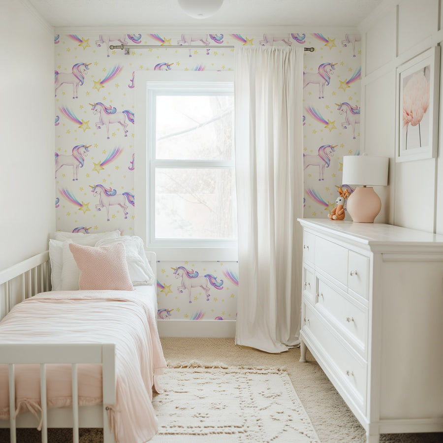 Unicorn Wallpaper - Peel and Stick Rainbow Wall Mural for Girl's Bedrooms