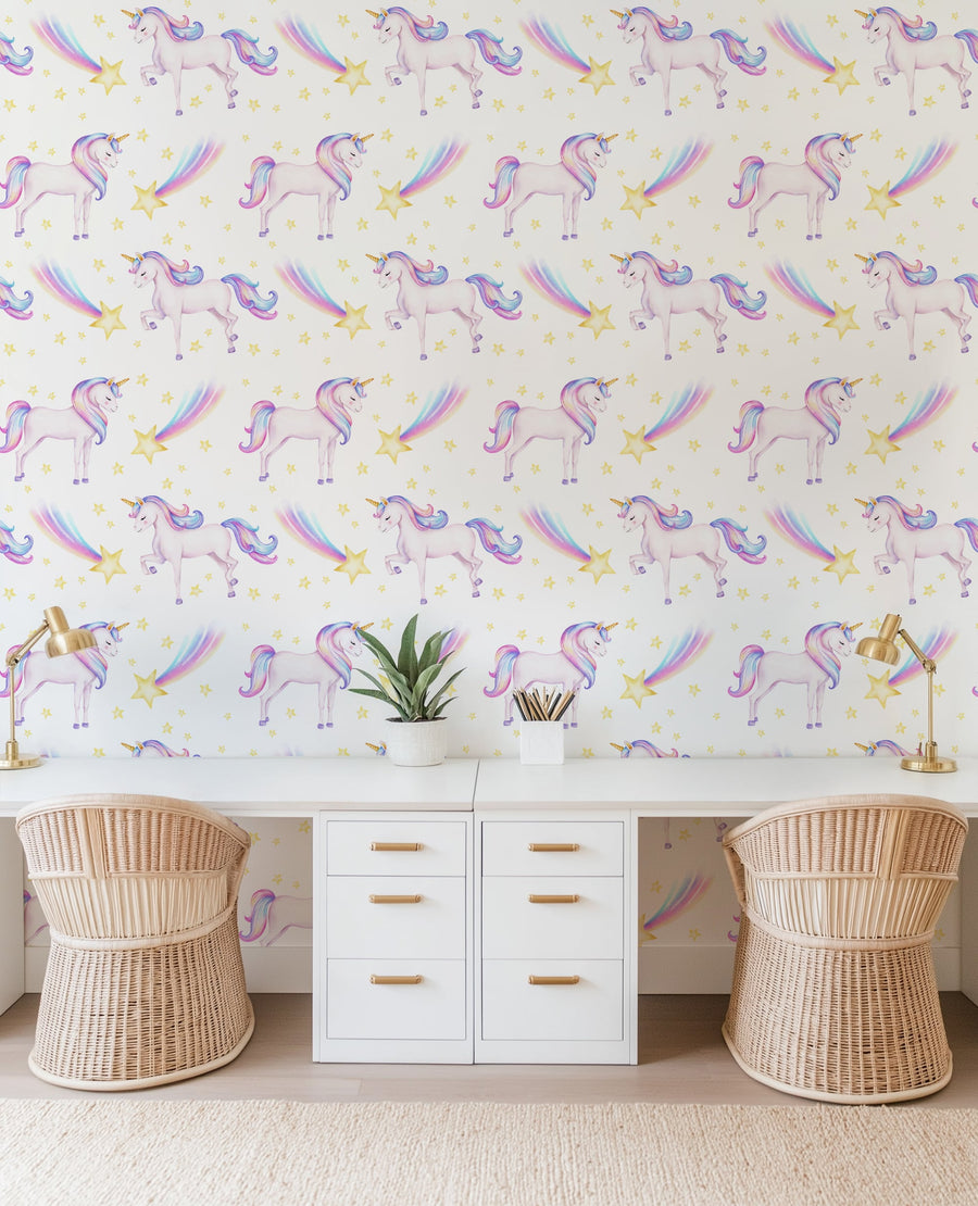 Unicorn Wallpaper - Peel and Stick Rainbow Wall Mural for Girl's Bedrooms