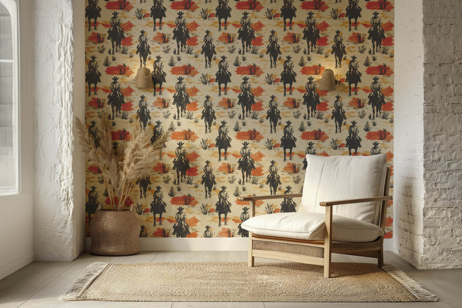 Western Cowboy Wallpaper - Cowboys on Horseback | Luxury or Peel and Stick Wallpaper