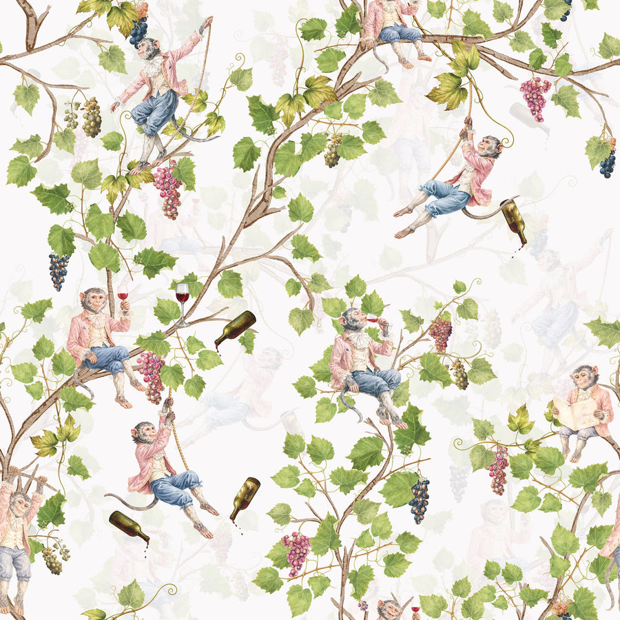 Singerie Monkey Wallpaper – Vineyard & Wine Pattern