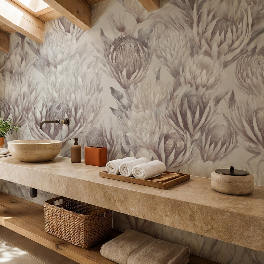 Spa room with Vintage Protea Flowers Botanical Wall Mural