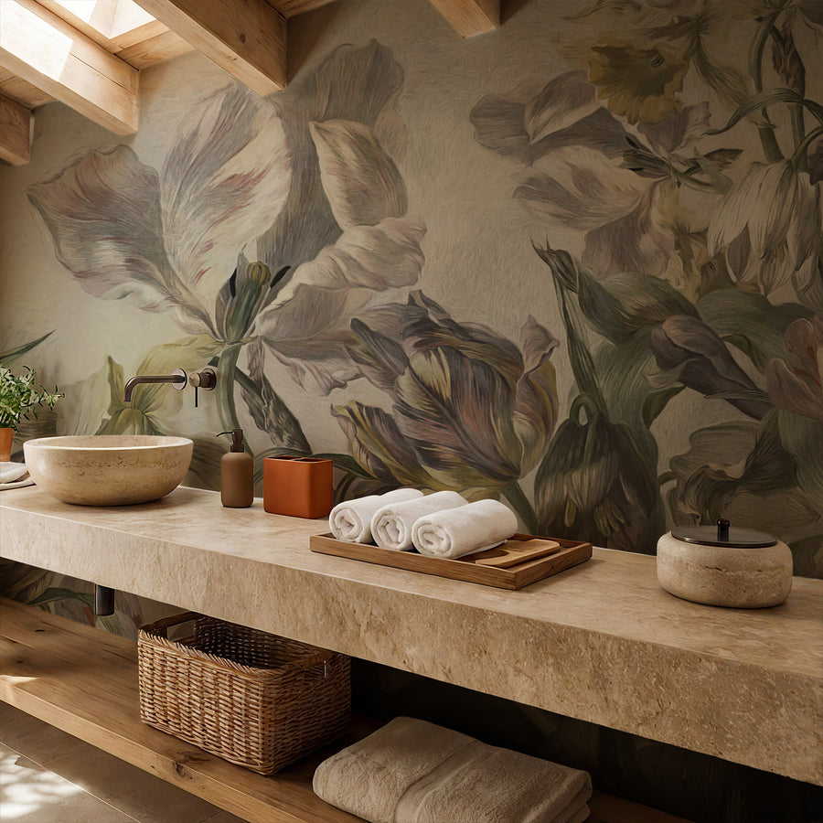 Spa zone with Historical Dutch Tulip Floral Wall Mural