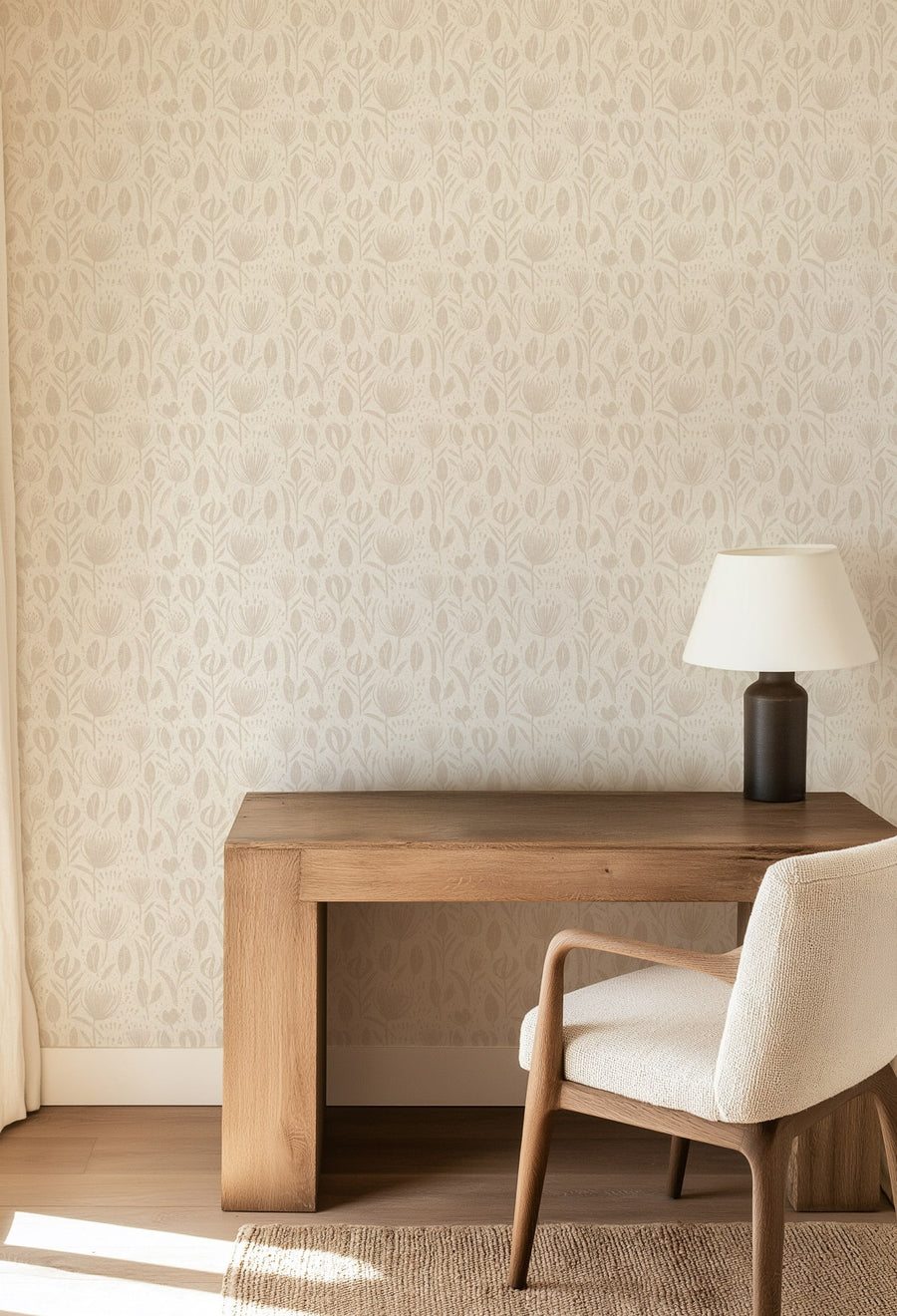 Boho Chic Neutral Floral Wallpaper - Modern Botanical Wallcovering