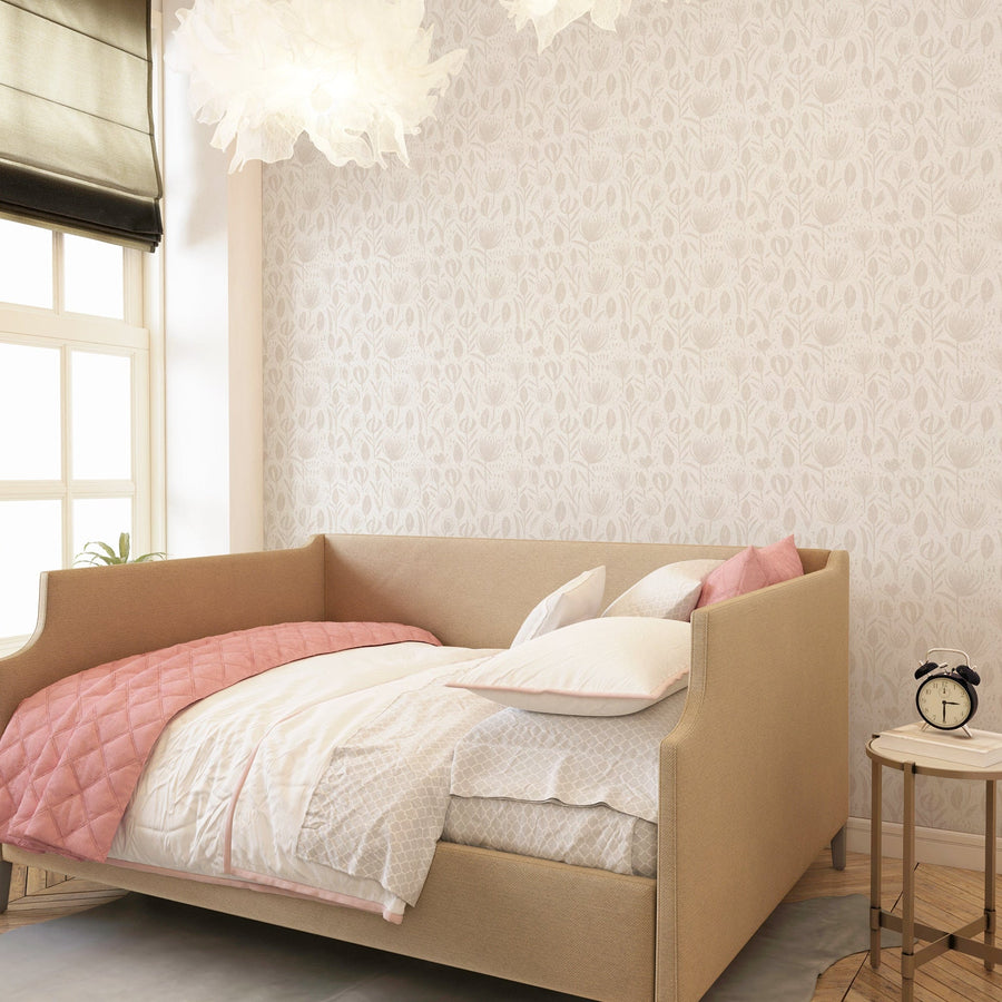 Boho Chic Neutral Floral Wallpaper - Modern Botanical Wallcovering