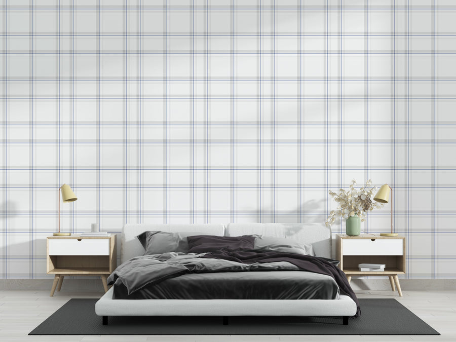 Minimalist Blue and White Plaid Wallpaper
