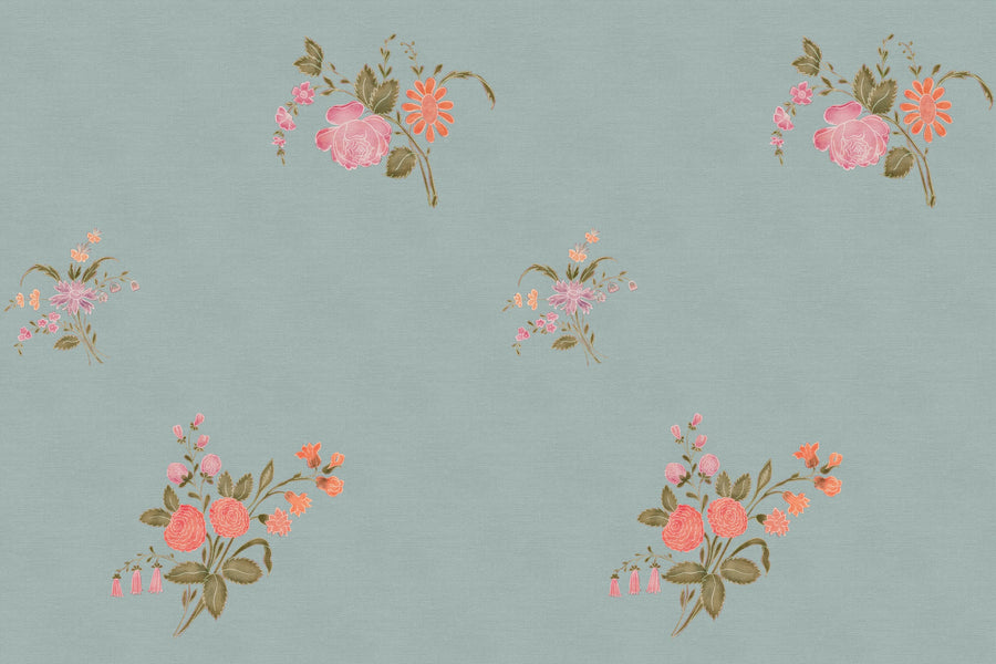 Vintage Heirloom Floral Bouquet Wallpaper in Blue