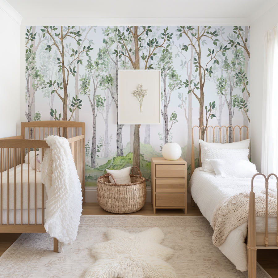Birch Forest Watercolor Wallpaper Removable Wallpaper