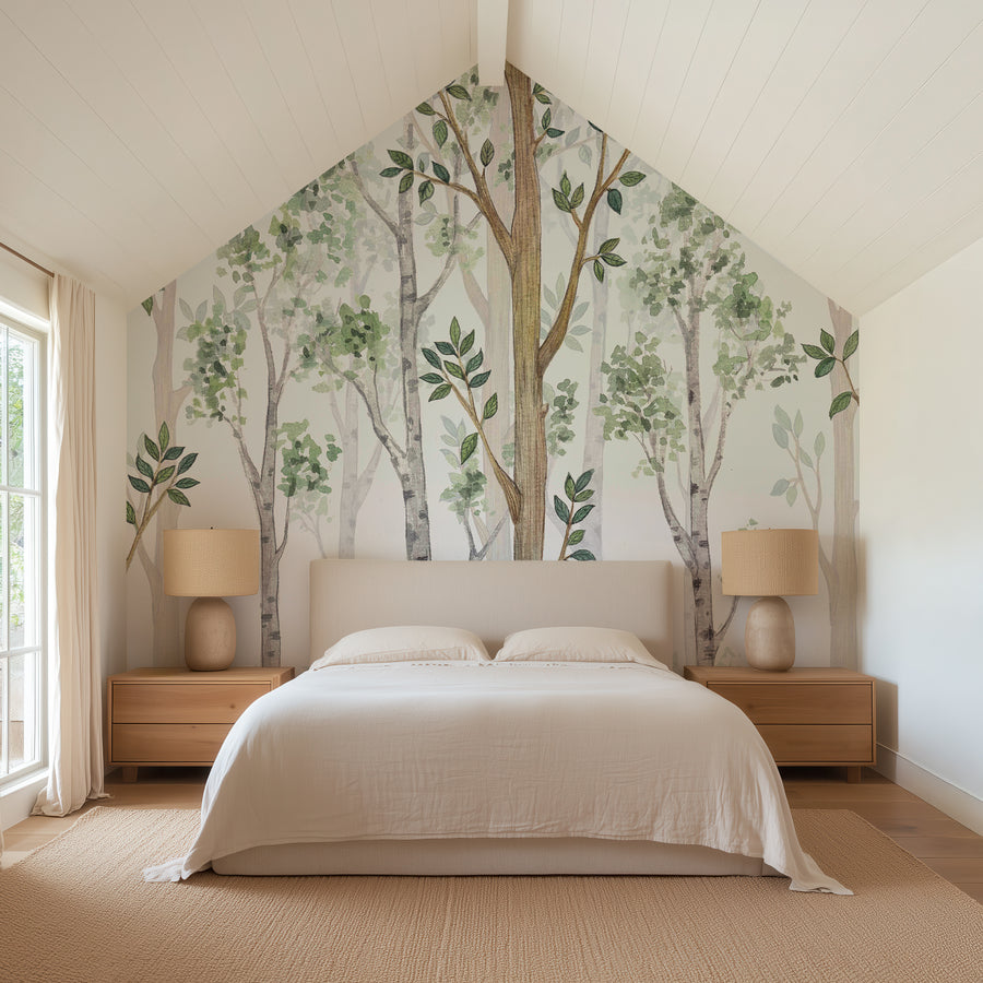 Birch Forest Watercolor Wallpaper Removable Wallpaper