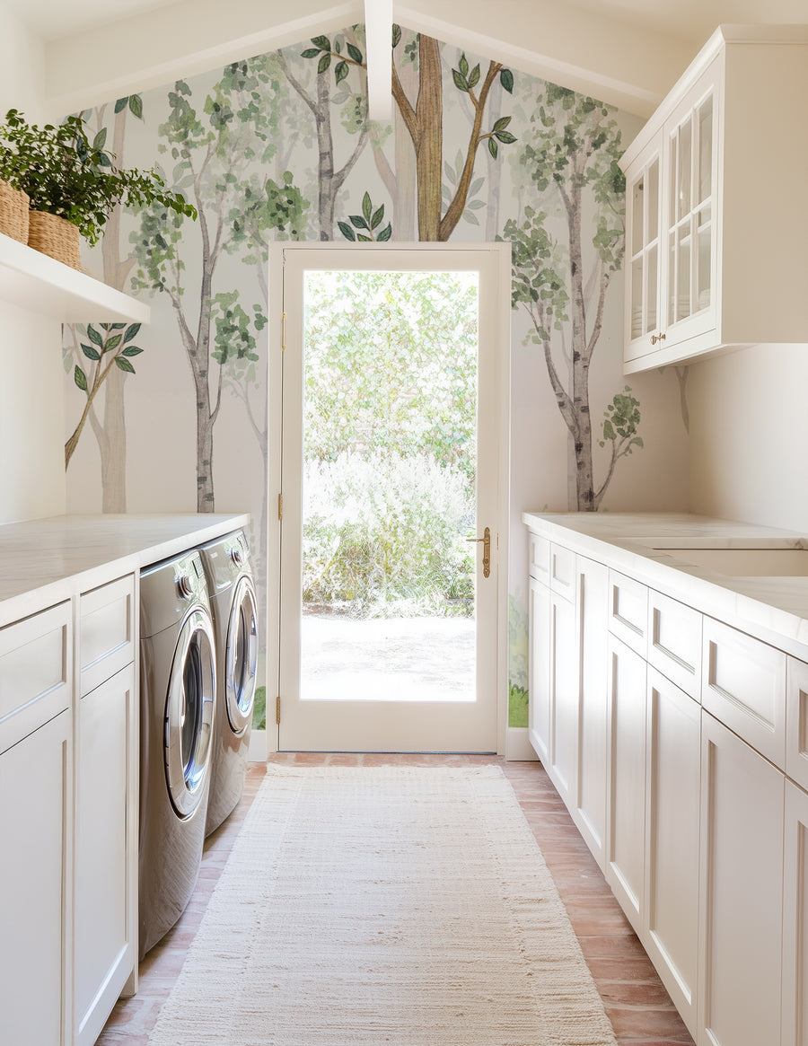 Birch Forest Watercolor Wallpaper Removable Wallpaper