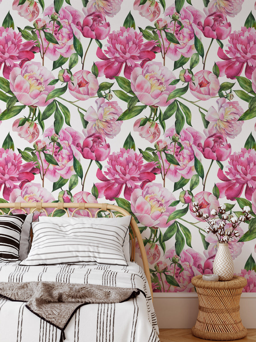 Pink Peony Pattern Wallpaper Self Adhesive Wallpaper EazzyWalls