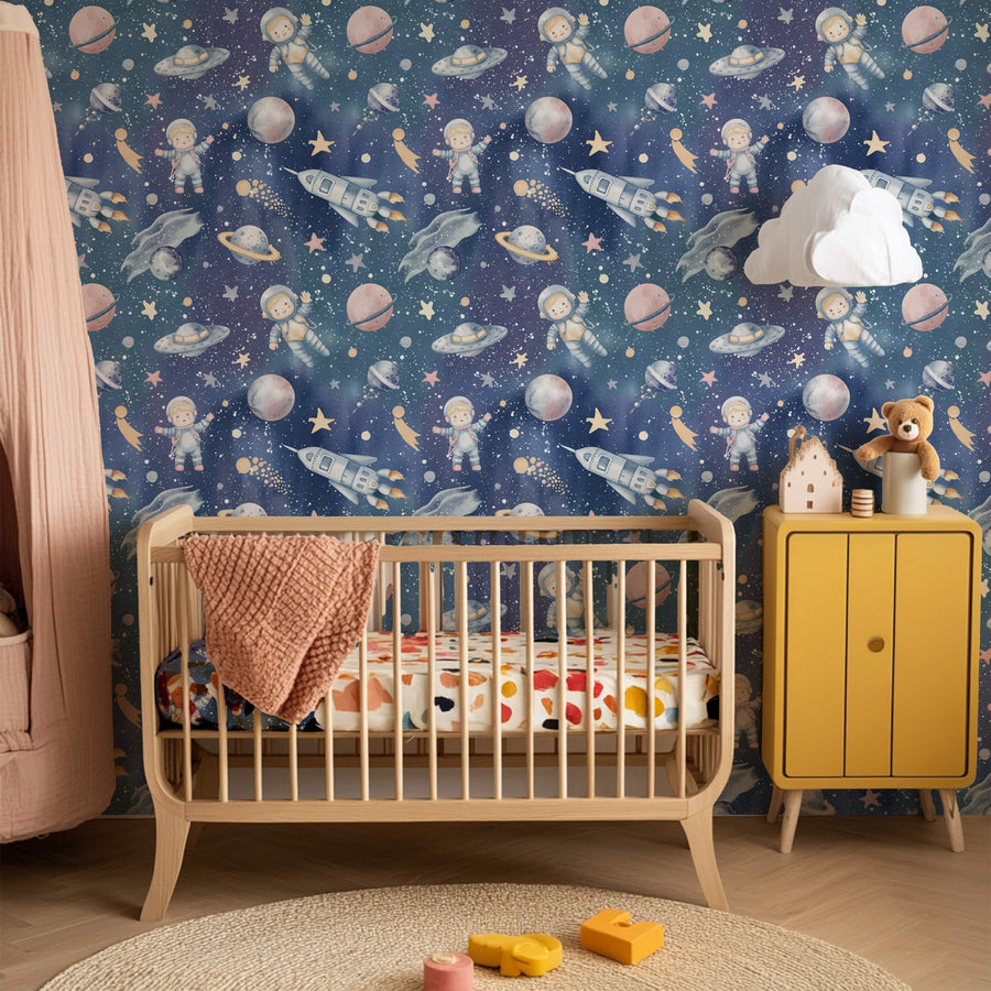 Cosmic Adventure Wallpaper - Astronauts, Planets & Rocket Ships for Kids