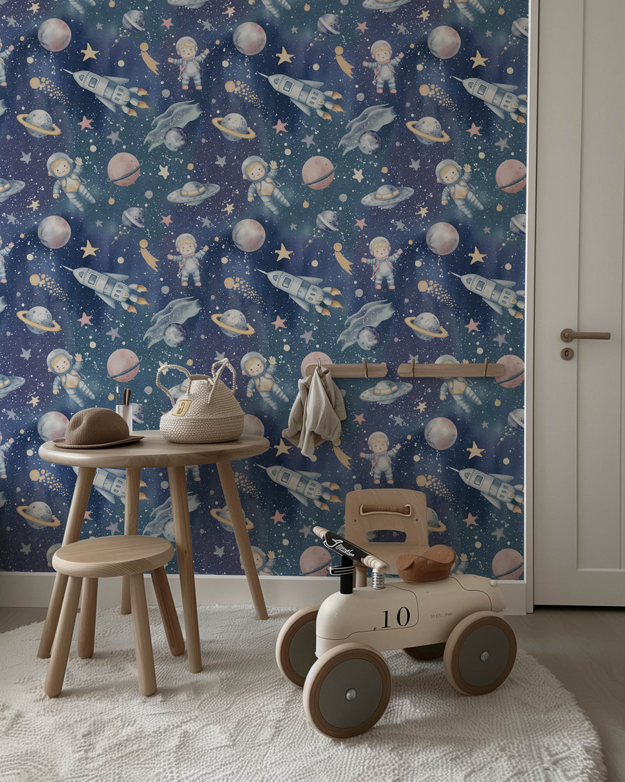 Cosmic Adventure Wallpaper - Astronauts, Planets & Rocket Ships for Kids