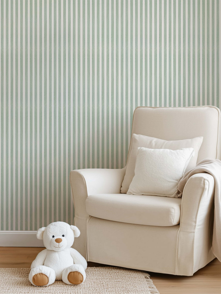 Serene Farmhouse Stripe Wallpaper - Calming Green Vertical Design