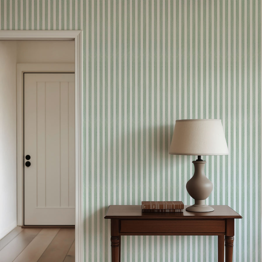 Serene Farmhouse Stripe Wallpaper - Calming Green Vertical Design