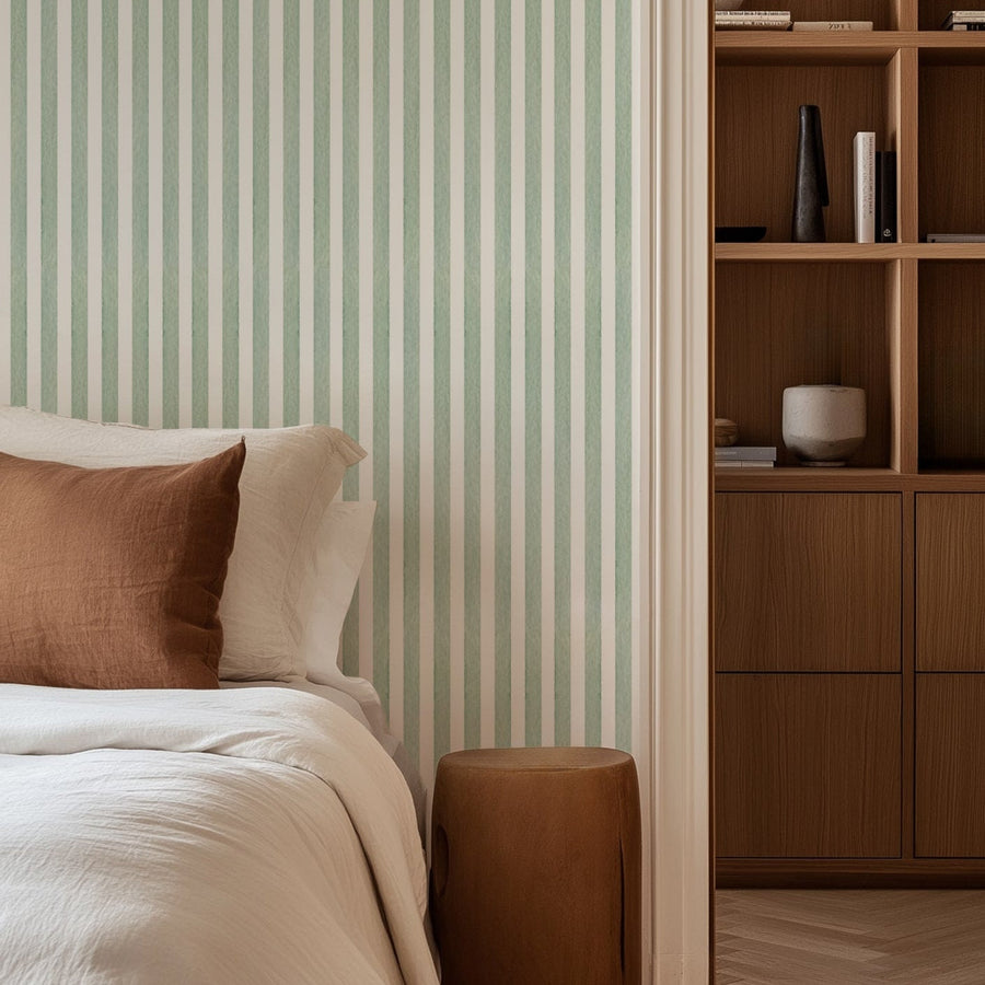 Serene Farmhouse Stripe Wallpaper - Calming Green Vertical Design