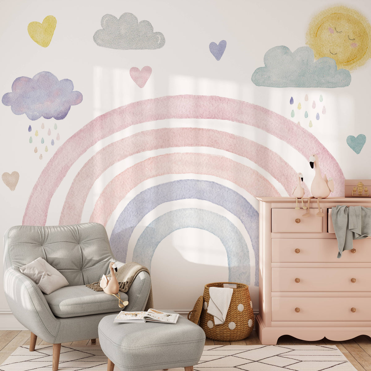 Pastel Rainbow Nursery Wallpaper | Boho Watercolor Rainbows for Kids ...