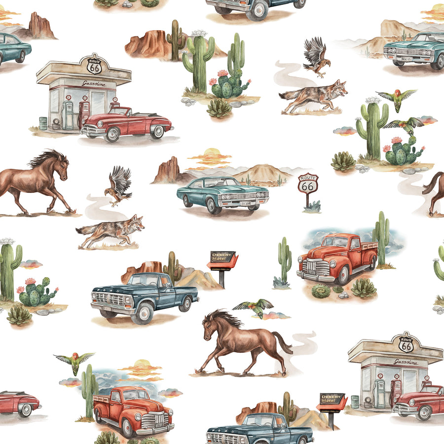 Western Kids Wallpaper - Vintage Trucks & Wild Horses