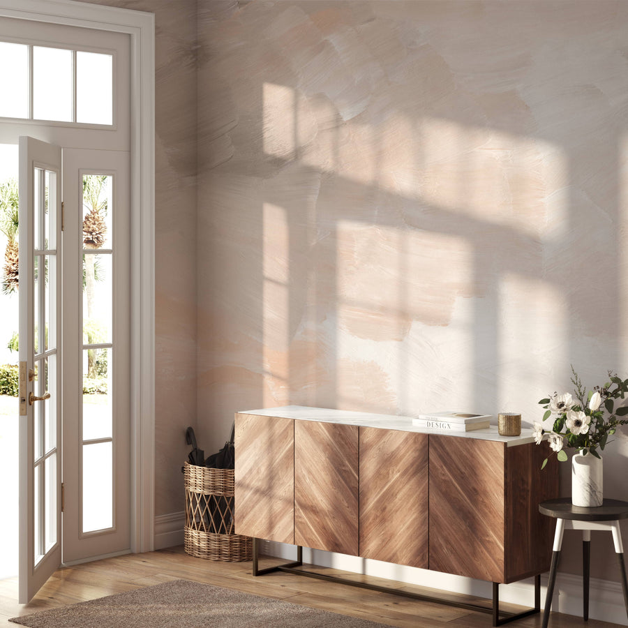 White and Orange Acrylic Brushstroke Wallpaper Mural