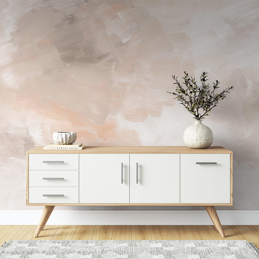 White and Orange Acrylic Brushstroke Wallpaper Mural