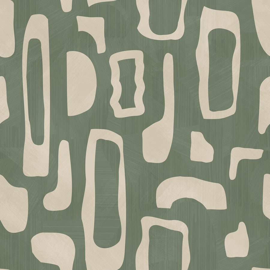 Abstract Organic Shapes Wallpaper Sage Green Beige repeating pattern swatch 48W x 48H