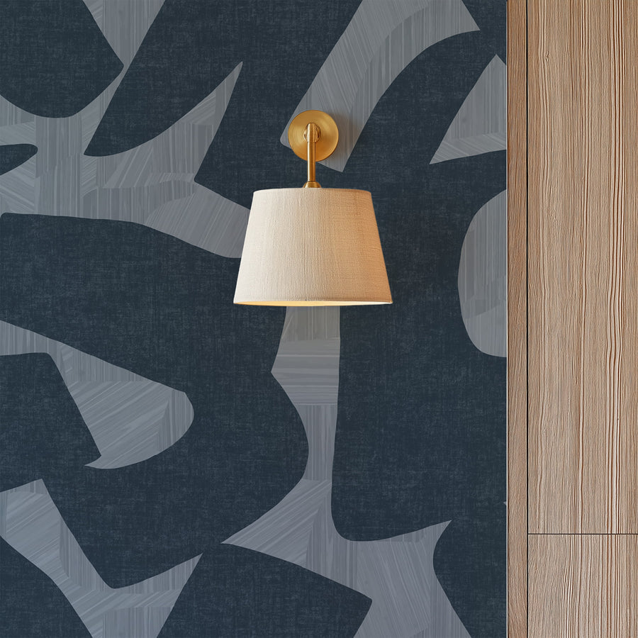 Modern living room with Abstract Topography Wallpaper Black Cream Organic Contour by Petra Kohlmayr