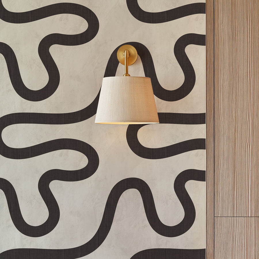 Modern interior with Minimalist Line Art Wallpaper Black Cream by Petra Kohlmayr