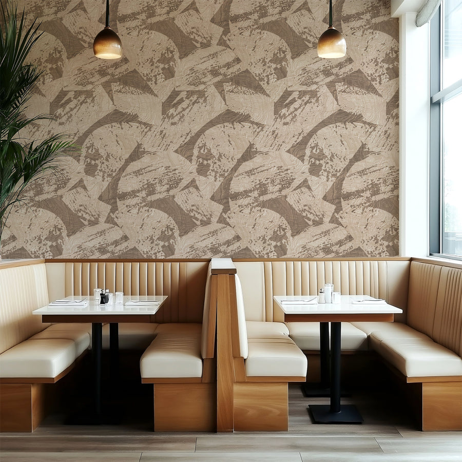 Restaurant interior with Modern Abstract Woodcut Wallpaper