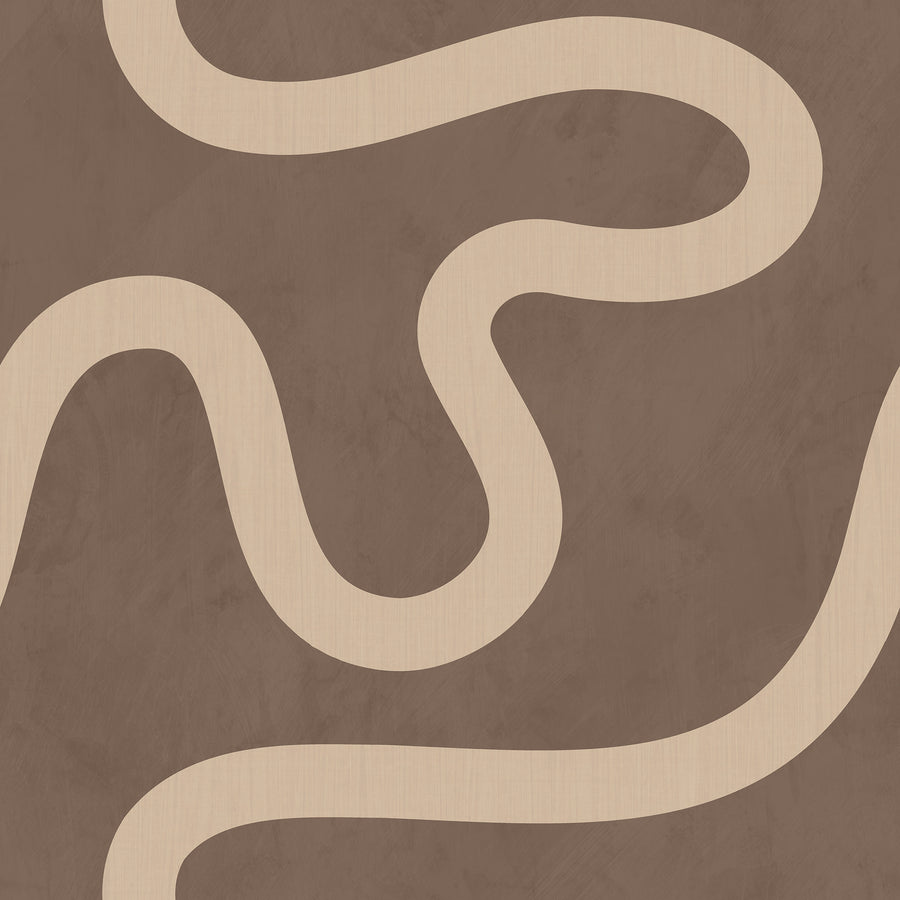 Organic Flowing Line Wallpaper Sand Brown repeating pattern swatch 24W x 24H