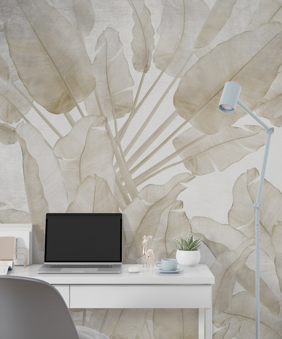 Tropical Leaf Wallpaper Mural - Neutral Tones Wall Mural