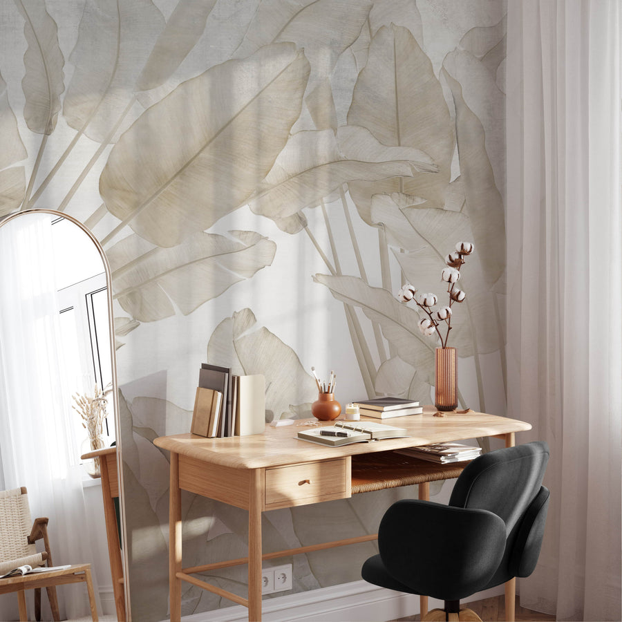 Tropical Leaf Wallpaper Mural - Neutral Tones Wall Mural