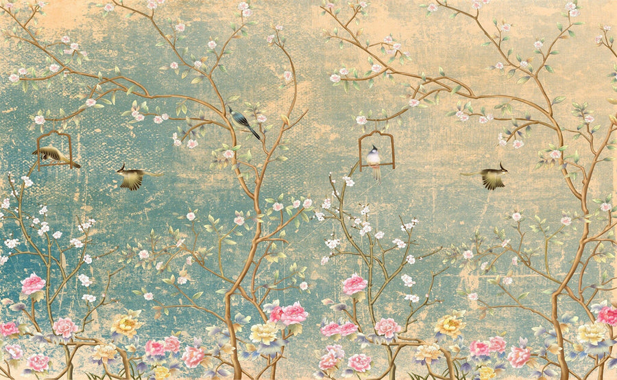 Vintage Florals on grunge Wallpaper Removable Wallpaper EazzyWalls Canvas