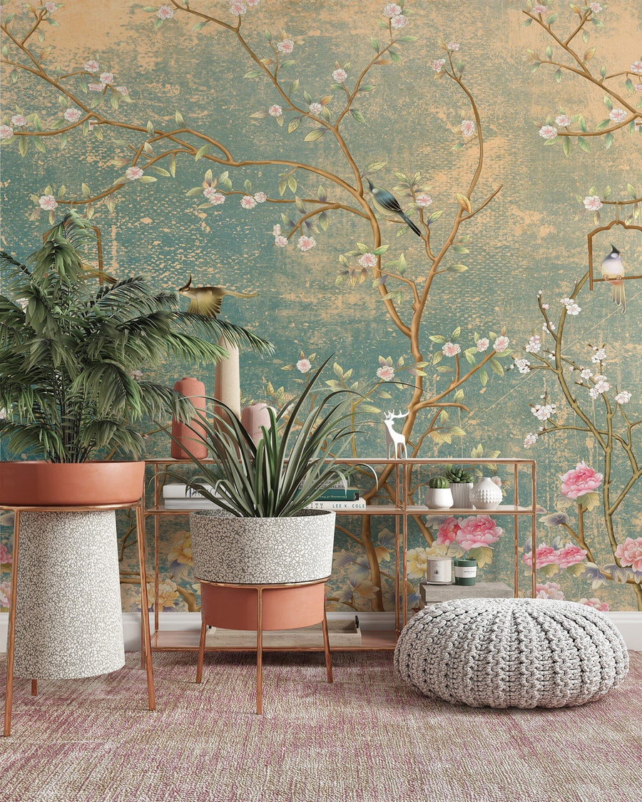 Vintage Florals on grunge Wallpaper Removable Wallpaper EazzyWalls