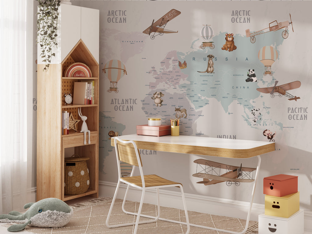 Peel and Stick World Map Wallpaper for Kids image 3